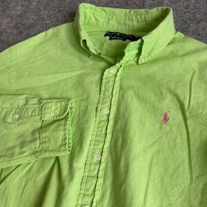 Ralph Lauren Mens XL Custom Fit Button Down Shirt Lime Green Pink Pony Logo